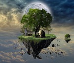 bear, panda, island, moon, night sky, nature, photoshop, fantasy, dream, sky, tree, nft, nft, nft, nft, nft, nft